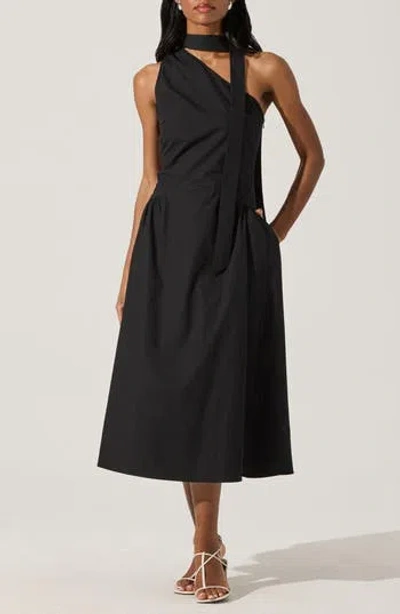 ASTR ASTR THE LABEL SCARF COTTON POPLIN FIT & FLARE DRESS