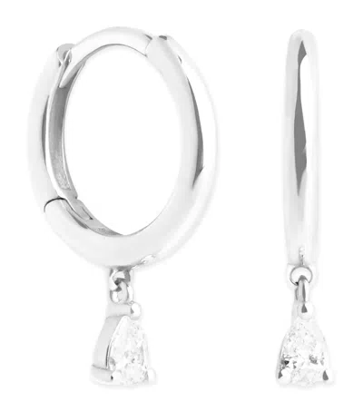 ASTRID & MIYU WHITE GOLD AND DIAMOND PEAR HUGGIE HOOPS
