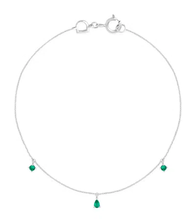 ASTRID & MIYU ASTRID & MIYU WHITE GOLD AND EMERALD PEAR CHARM BRACELET