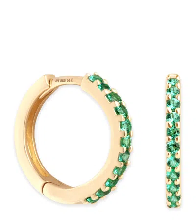 ASTRID & MIYU YELLOW GOLD AND EMERALD SINGLE HOOP EARRING