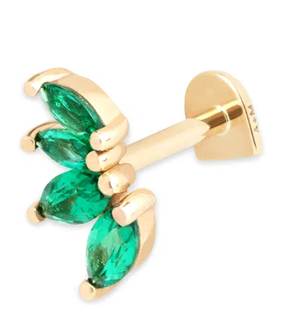 ASTRID & MIYU YELLOW GOLD AND EMERALD STACK SINGLE STUD EARRING
