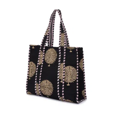 AT LAST... WOMEN'S BLACK / GOLD MEDIUM COTTON TOTE BAG IN MIDNIGHT