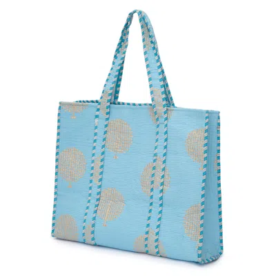 AT LAST... WOMEN'S BLUE / GOLD LARGE COTTON TOTE BAG IN BABY BLUE & GOLD