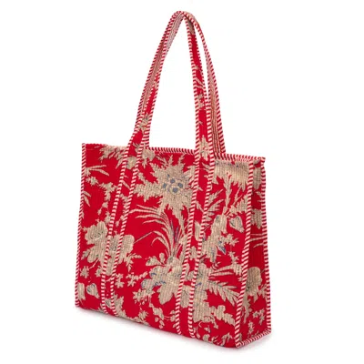 AT LAST... WOMEN'S LARGE COTTON TOTE BAG IN RED FLORAL