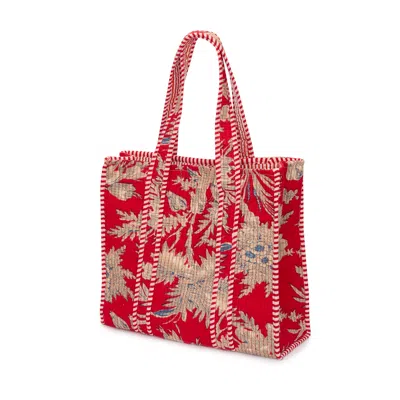 AT LAST... WOMEN'S MEDIUM COTTON TOTE BAG IN RED FLORAL