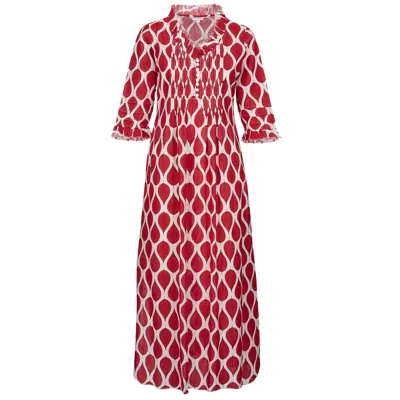 AT LAST... WOMEN'S RED / WHITE COTTON ANNABEL MAXI DRESS IN RED LEAF