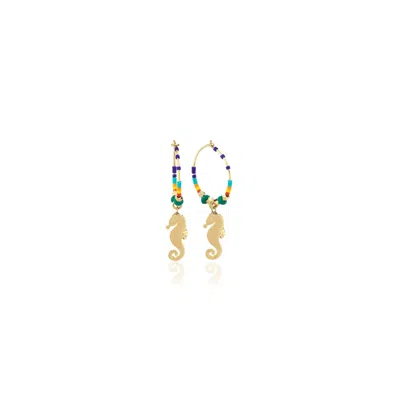 ATELIER PETITES PIERRES WOMEN'S GOLD LUCKY SEAHORSE - HOOP EARRING