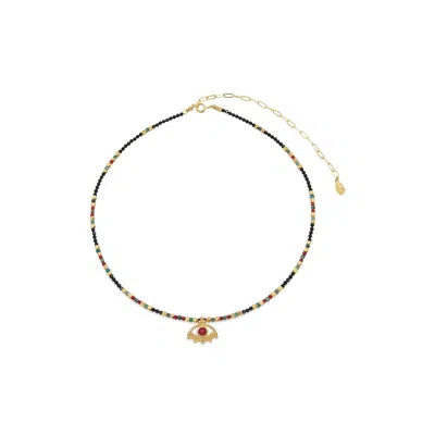 ATELIER PETITES PIERRES WOMEN'S GOLD SPIRIT EYE - NATURAL BEADED EYE NECKLACE