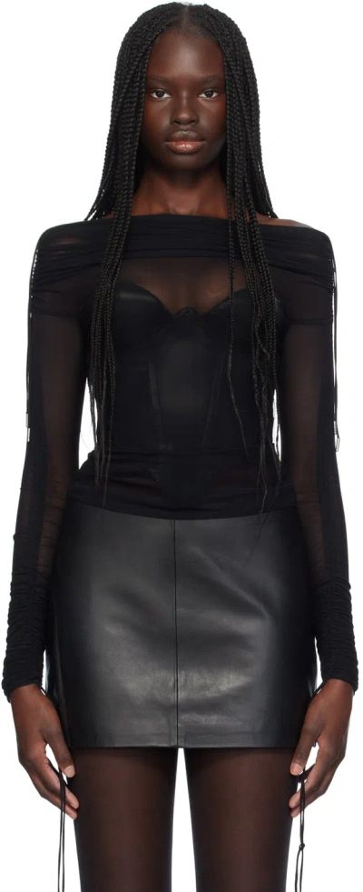 ATLEIN SSENSE EXCLUSIVE BLACK OFF-THE-SHOULDER LONG SLEEVE T-SHIRT