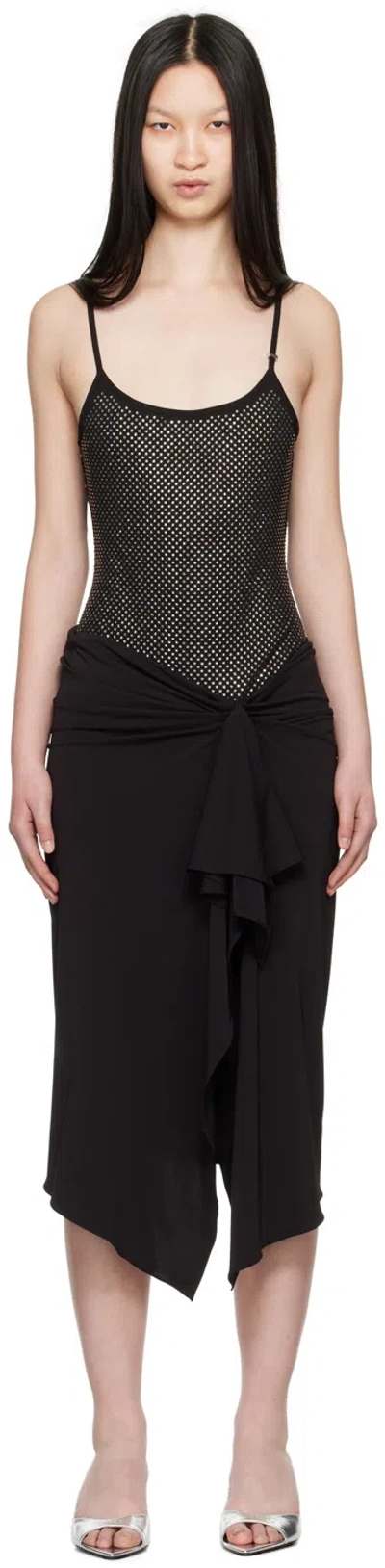 ATTICO BLACK CRYSTAL-CUT MIDI DRESS