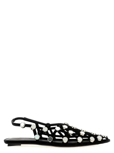 ATTICO WOMEN BLACK GRID SLINGBACK BALLET FLATS, 3.5 LUXURY BALLET FLATS FOR WOMEN DARVEYS