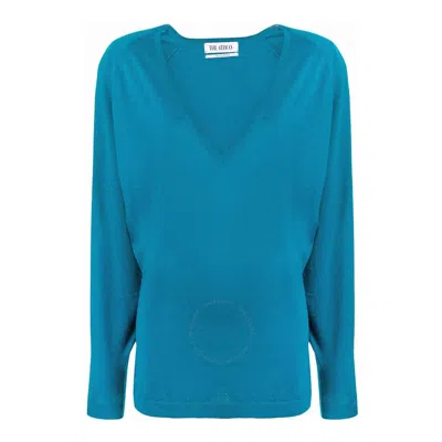 ATTICO THE ATTICO LADIES CAPRI BLUE PLUNGE V-NECK JUMPER