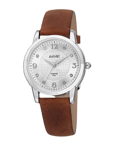 AUGUST STEINER AUGUST STEINER WOMEN'S GENIUNE LEATHER DIAMOND WATCH