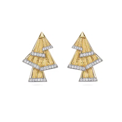 AUGUSTINE JEWELS WOMEN'S ART DECO FAN DIAMOND GOLD EARRINGS