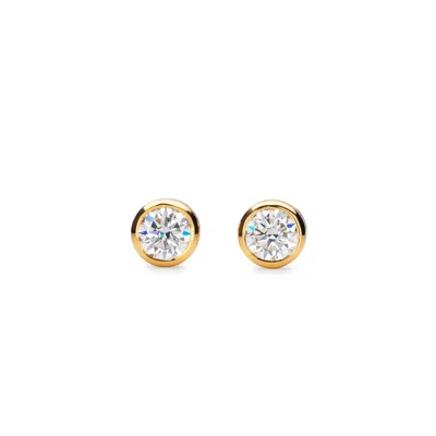 AUGUSTINE JEWELS WOMEN'S DELICATE ROUND SHAPED GOLD DIAMOND STUD EARRINGS BEZEL SET