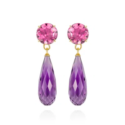 AUGUSTINE JEWELS WOMEN'S PINK / PURPLE / GOLD PURPLE AMETHYST & PINK TOURMALINE GOLD DROP EARRINGS