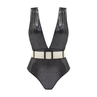 AULALA PARIS WOMEN'S BLACK STARRY NIGHT ONE PIECE SWIMSUIT WITH BELT