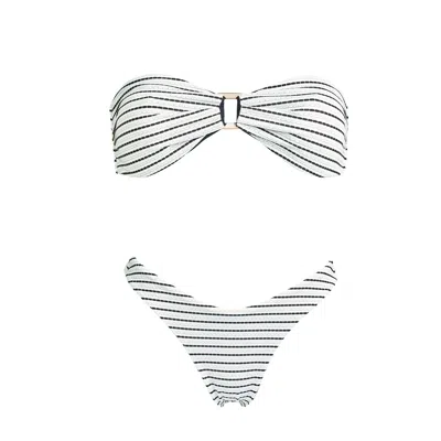 AULALA PARIS WOMEN'S WHITE THE ONDINE - DAYLIGHT - REVERSIBLE STRIPED BANDEAU BIKINI