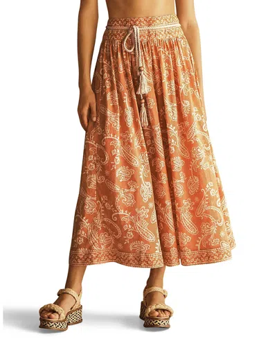 AUR OCEA AUR OCEA BUTA BELTED DROP WAIST MIDI SKIRT