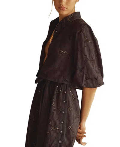 AUR OCEA AUR OCEA RICAMO PUFF SLEEVE CROPPED BLOUSE