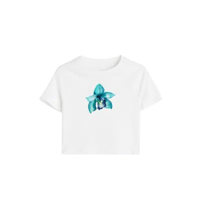 AURA & CO WOMEN'S WHITE / BLUE TEAL LILY BABY TEE