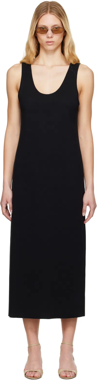 AURALEE BLACK COTTON SILK STRETCH KNIT MIDI DRESS