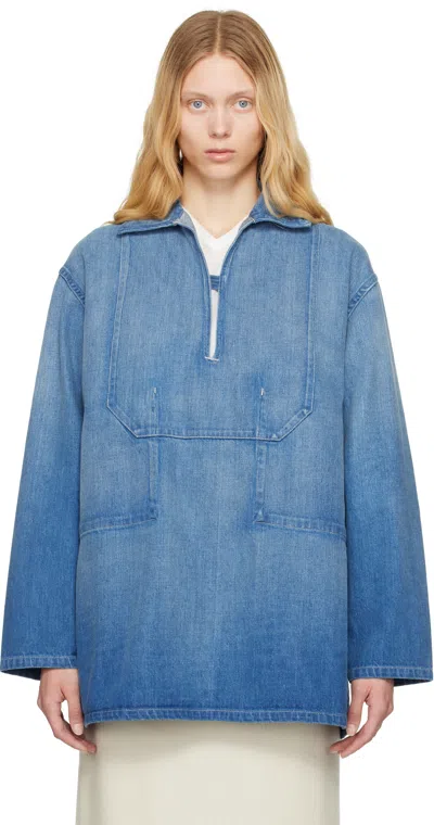 AURALEE BLUE SELVEDGE FADED LIGHT DENIM SHIRT