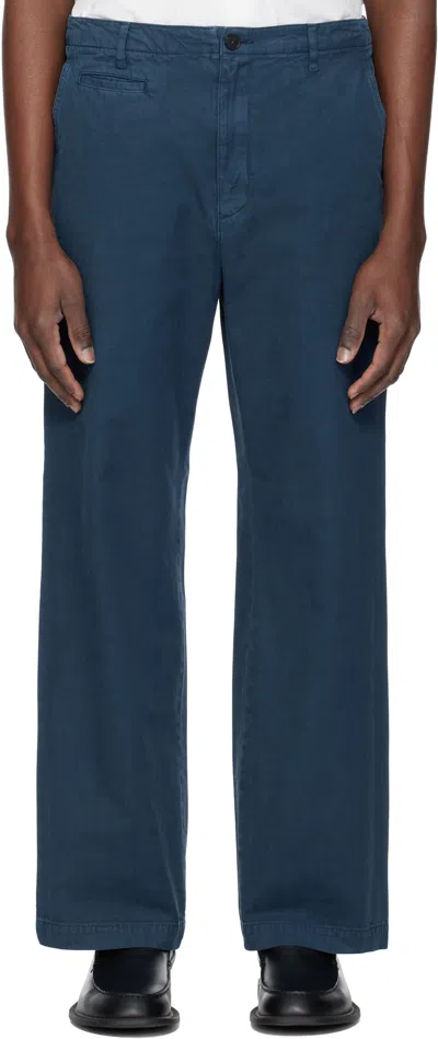 AURALEE NAVY FINX GABARDINE TROUSERS