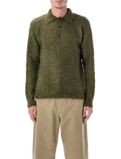 AURALEE MEN OLIVE POLO SWEATER, XL LUXURY SWEATERS & KNITWEAR FOR MEN DARVEYS
