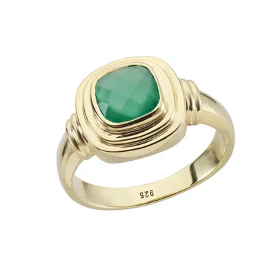 AUREE JEWELLERY WOMEN'S CALIFORNIA CUSHION GREEN ONYX GOLD VERMEIL RING