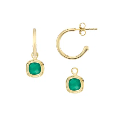 AUREE JEWELLERY WOMEN'S GOLD / GREEN CALIFORNIA CUSHION GREEN ONYX & GOLD INTERCHANGEABLE HOOP EARRINGS