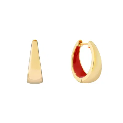 AUREE JEWELLERY WOMEN'S GOLD / RED HAVANA TOMATO RED ENAMEL & GOLD HUGGIE HOOP EARRINGS