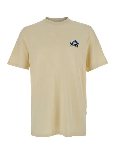 AUTRY BEIGE T-SHIRT WITH LOGO ON THE FRONT AND MAXI LOGO ON THE BACK