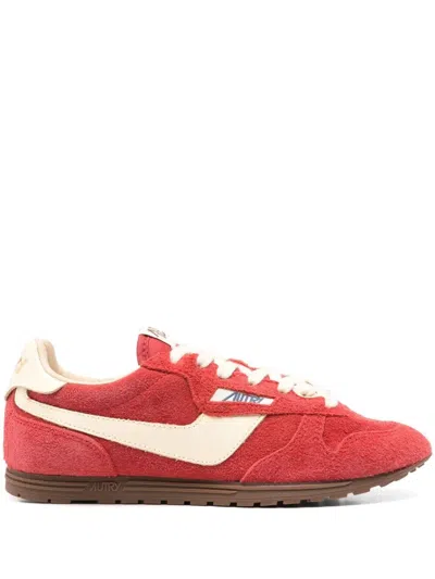 AUTRY WINDSPIN SUEDE AND LEATHER SNEAKERS IN RUBY/RUTABAGA