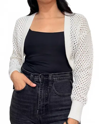 AUTUMN CASHMERE MESH SHRUG OPEN-KNIT CARDIGAN IN BLEACH WHITE