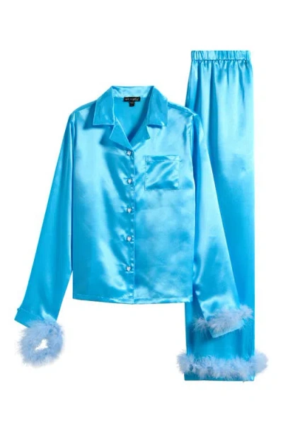 AVA & YELLY AVA & YELLY KIDS' FAUX FUR TRIM SATIN PAJAMAS