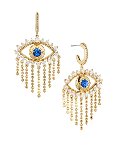 AVA NADRI AVA NADRI CUBIC ZIRCONIA SMALL C-HOOP EVIL EYE FRINGE EARRINGS