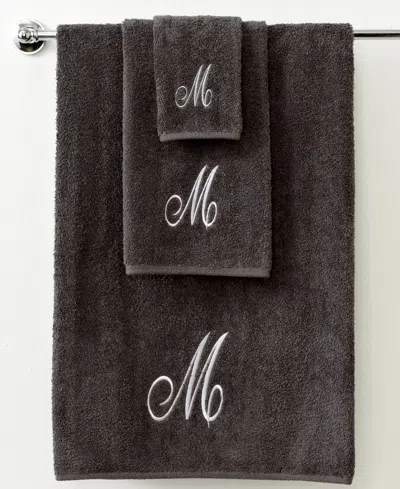 AVANTI MONOGRAM INITIAL SCRIPT GRANITE & SILVER FINGERTIP TOWEL, 11" X 18"