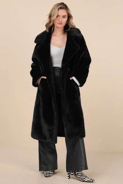 AVEC LES FILLES MURIAL BLACK FAUX FUR DOUBLE-BREASTED COAT