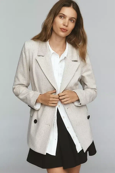 AVEC LES FILLES RHINESTONE STRIPE DOUBLE-BREASTED KNIT BLAZER JACKET