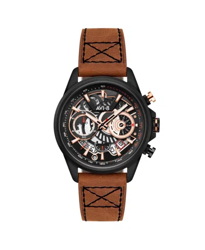 AVI-8 MEN'S HAWKER HARRIER MATADOR CHRONOGRAPH BROWN LEATHER STRAP WATCH, 44MM