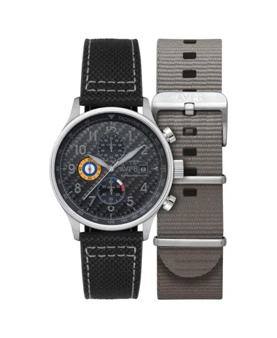 AVI-8 MEN'S HAWKER HURRICANE CLASSIC CHRONOGRAPH BLACK LEATHER STRAP WATCH, 43.5MM