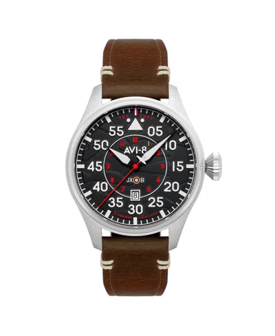 AVI-8 MEN'S HAWKER HURRICANE CLOWES AUTOMATIC BROWN LEATHER STRAP WATCH, 46MM