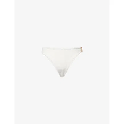 AWAY THAT DAY WOMENS BRIDAL WHITE TURKS & CAICOS HIGH-LEG STRETCH-WOVEN BIKINI BOTTOMS