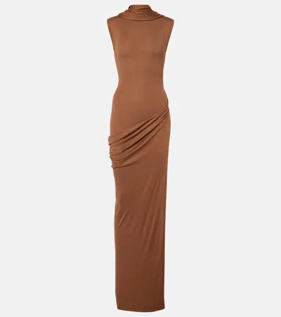 AYA MUSE NOU DRAPED SILK-BLEND MAXI DRESS