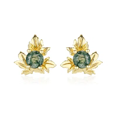 AZURA JEWELRY NEW YORK WOMEN'S FROSTED FERN MOSS AGATE STUDS YELLOW GOLD VERMEIL