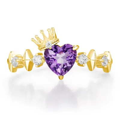 AZURA JEWELRY NEW YORK WOMEN'S GOLD / YELLOW HEART OF THE REALM AMETHYST RING YELLOW GOLD VERMEIL