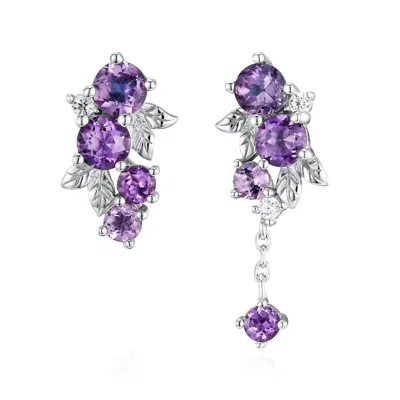 AZURA JEWELRY NEW YORK WOMEN'S SILVER / PURPLE VIOLET GRAPEVINE AMETHYST EARRINGS WHITE GOLD VERMEIL