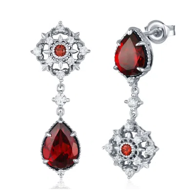 AZURA JEWELRY NEW YORK WOMEN'S SILVER ETERNAL ORBIT MOZAMBIQUE RED GARNET EARRINGS WHITE GOLD VERMEIL