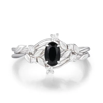 AZURA JEWELRY NEW YORK WOMEN'S SILVER FERNLIGHT BLACK ONYX RING WHITE GOLD VERMEIL